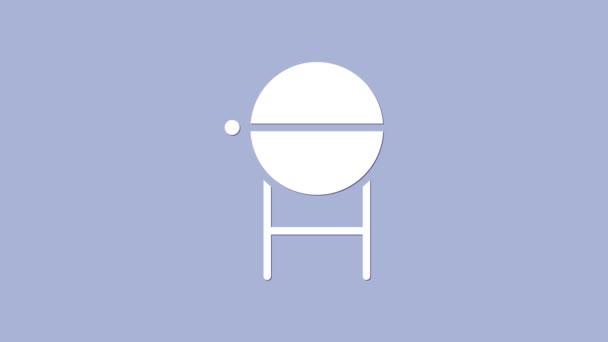 Biały grill ikona grilla izolowane na fioletowym tle. Grillowa impreza. 4K Animacja graficzna ruchu wideo — Wideo stockowe