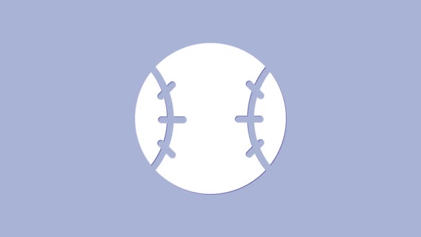 Ícone de bola de beisebol branco isolado no fundo roxo. Animação gráfica em movimento de vídeo 4K — Vídeo de Stock
