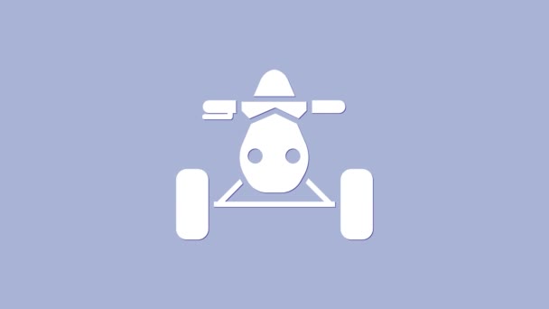 White All Terrain Vehicle или ATV motorcycle icon isolated on purple background. Квад-байк. Экстремальный спорт. Видеографическая анимация 4K — стоковое видео