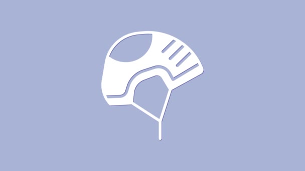 Ícone de capacete branco isolado no fundo roxo. Desporto extremo. Equipamento desportivo. Animação gráfica em movimento de vídeo 4K — Vídeo de Stock