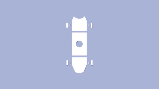 White Longboard nebo skateboard křižník ikona izolované na fialovém pozadí. Extrémní sport. Sportovní vybavení. Grafická animace pohybu videa 4K — Stock video