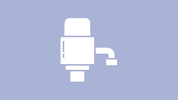 Bílé mechanické čerpadlo pro ikonu balené vody izolované na fialovém pozadí. Grafická animace pohybu videa 4K — Stock video