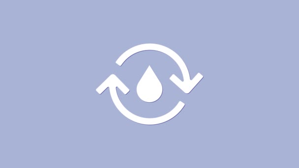 Biały Recykling czystej ikony wodnej izolowane na fioletowym tle. Kropla wody ze znakiem recyklingu. 4K Animacja graficzna ruchu wideo — Wideo stockowe