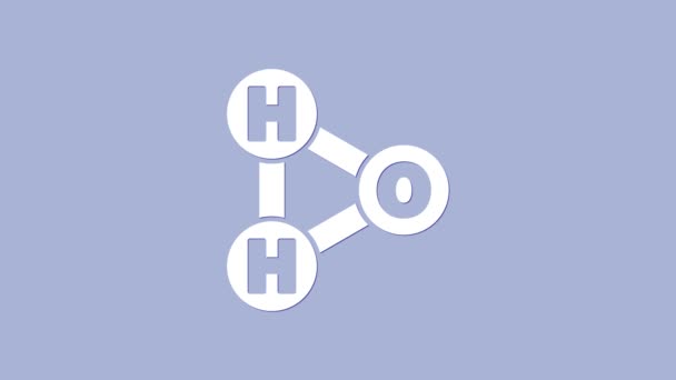 Biała formuła chemiczna na krople wody Ikona w kształcie H2O izolowana na fioletowym tle. 4K Animacja graficzna ruchu wideo — Wideo stockowe