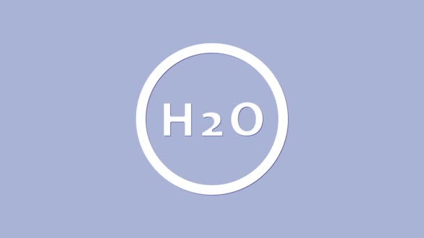 White Chemical formula for water drops H2O σχήμα εικονίδιο που απομονώνεται σε μωβ φόντο. 4K Γραφική κίνηση κίνησης βίντεο — Αρχείο Βίντεο