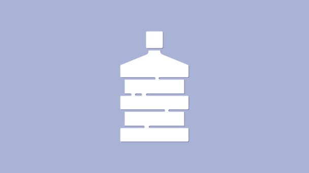 Grande bouteille blanche avec icône d'eau propre isolée sur fond violet. Conteneur en plastique pour la glacière. Animation graphique de mouvement vidéo 4K — Video