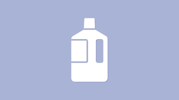 Bílá Velká láhev s ikonou čisté vody izolované na fialovém pozadí. Plastová nádoba na chladič. Grafická animace pohybu videa 4K — Stock video