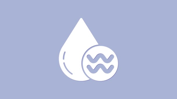 Biały Recykling czystej ikony wodnej izolowane na fioletowym tle. Kropla wody ze znakiem recyklingu. 4K Animacja graficzna ruchu wideo — Wideo stockowe