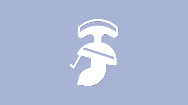 Icono del casco blanco del ejército romano aislado sobre fondo púrpura. Animación gráfica de vídeo 4K — Vídeos de Stock