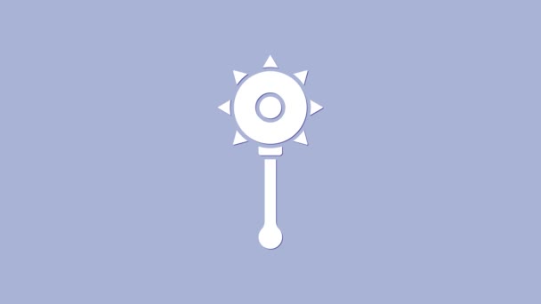 Fehér Középkori láncos buzogány labda ikon elszigetelt lila háttér. Középkori fegyver. 4K Videó mozgás grafikus animáció — Stock videók