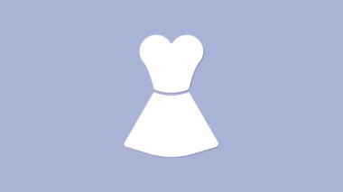 Beyaz Kadın elbise ikonu, mor arka planda izole edilmiş. Kıyafet tabelası. 4K Video hareketli grafik canlandırması