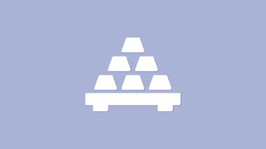 Mor arkaplanda izole edilmiş beyaz altın çubuk simgesi. Bankacılık işi konsepti. 4K Video hareketli grafik canlandırması