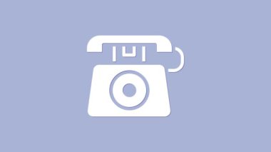 Mor arka planda 911 'i acil durum ikonu olan beyaz telefon var. Polis, ambulans, itfaiye, çağrı, telefon. 4K Video hareketli grafik canlandırması