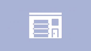 Beyaz itfaiye binası simgesi mor arka planda izole edildi. İtfaiye binası. 4K Video hareketli grafik canlandırması