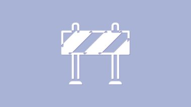 Beyaz Yol bariyeri simgesi mor arkaplanda izole edildi. İnşaat sürecinde olan yasak bölgenin sembolü. Onarım işe yarıyor. 4K Video hareketli grafik canlandırması