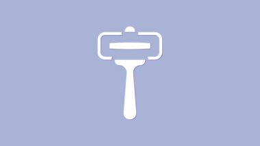 Beyaz tıraş jileti simgesi mor arkaplanda izole edilmiş. 4K Video hareketli grafik canlandırması