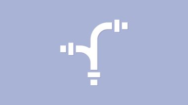 Beyaz Endüstri metalik boru ikonu mor arka planda izole edilmiş. Tesisat boru hattının farklı şekillerde parçaları. 4K Video hareketli grafik canlandırması