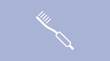 Beyaz diş fırçası simgesi mor arkaplanda izole edildi. 4K Video hareketli grafik canlandırması