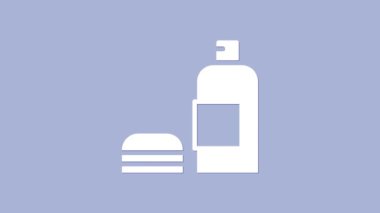 Mor arka planda beyaz şampuan ikonu var. 4K Video hareketli grafik canlandırması