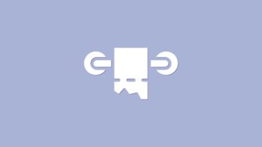 Beyaz tuvalet kağıdı rulosu simgesi mor arkaplanda izole edilmiş. 4K Video hareketli grafik canlandırması