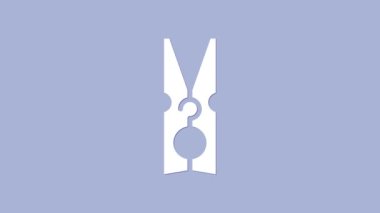 Mor arka planda beyaz eski ahşap iğne simgesi var. Elbise askısı. 4K Video hareketli grafik canlandırması