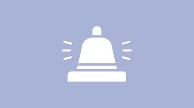 Beyaz Otel servis çanı simgesi mor arkaplanda izole edildi. Resepsiyon zili. 4K Video hareketli grafik canlandırması