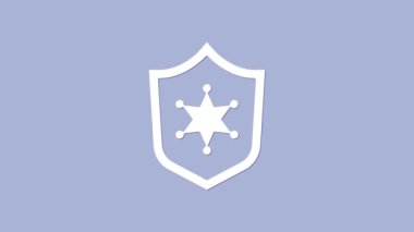 Beyaz Polis rozet simgesi mor arka planda izole edildi. Şerif rozeti. 4K Video hareketli grafik canlandırması