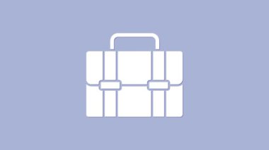 Beyaz Evrak Çantası simgesi mor arkaplanda izole edildi. İş ilanı. İş portföyü. 4K Video hareketli grafik canlandırması