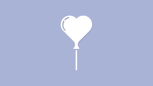 Balões brancos em forma de coração com ícone de fita isolado no fundo roxo. Animação gráfica em movimento de vídeo 4K — Vídeo de Stock