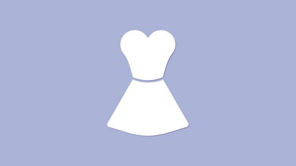 Ícone vestido de mulher branca isolado no fundo roxo. Sinal de roupa. Animação gráfica em movimento de vídeo 4K — Vídeo de Stock