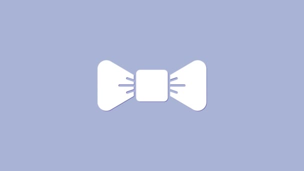 紫色の背景に分離された白い弓タイのアイコン。4Kビデオモーショングラフィックアニメーション — ストック動画