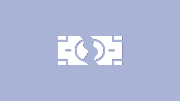 Vit Riva isär pengar sedel i två peaces ikon isolerad på lila bakgrund. 4K Video motion grafisk animation — Stockvideo