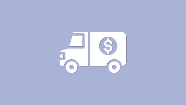 Ikona bílého obrněného vozu izolované na fialovém pozadí. Grafická animace pohybu videa 4K — Stock video