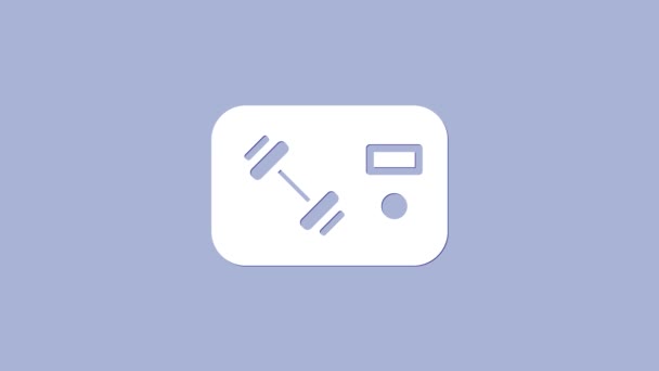 White Fitness club, icona della carta palestra isolata su sfondo viola. Animazione grafica 4K Video motion — Video Stock