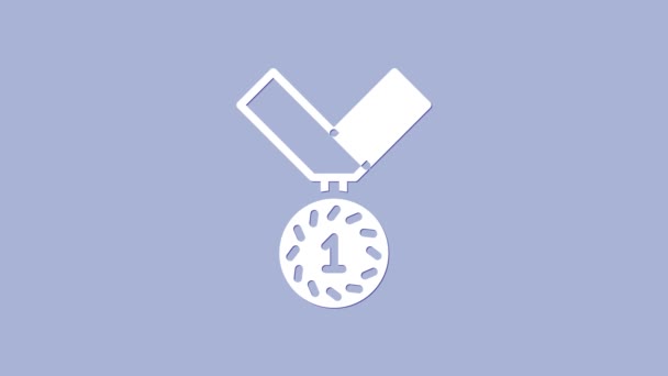 Ikon White Medal terisolasi di latar belakang ungu. Simbol pemenang. Animasi grafis gerak Video 4K — Stok Video