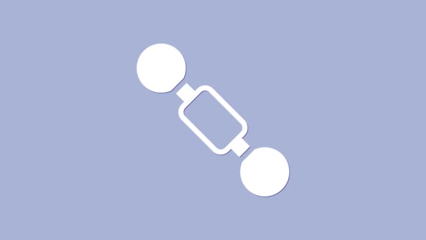 Λευκό εικονίδιο Dumbbell απομονώνεται σε μωβ φόντο. Μυϊκή ανύψωση εικονίδιο, γυμναστήριο, γυμναστήριο, αθλητικό εξοπλισμό, άσκηση bumbbell. 4K Γραφική κίνηση κίνησης βίντεο — Αρχείο Βίντεο