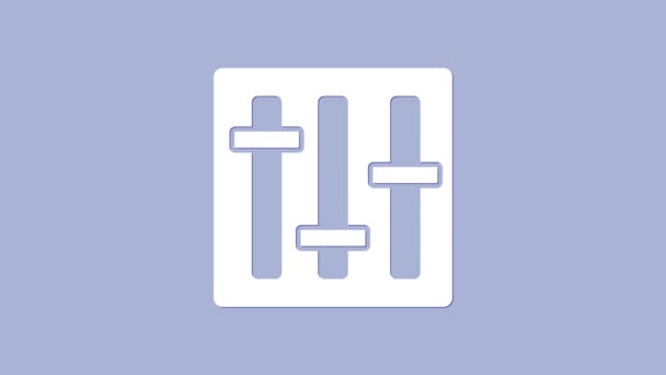 White Sound Mixer Controller Symbol isoliert auf violettem Hintergrund. DJ-Ausrüstung Schieberegler Tasten. Mischpult. 4K Video Motion Grafik Animation — Stockvideo