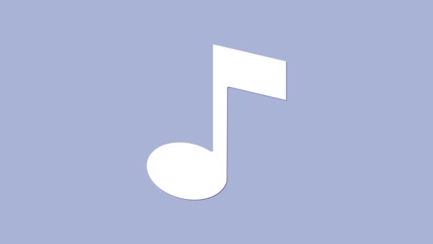 Белая нота музыки, значок тона выделен на фиолетовом фоне. Видеографическая анимация 4K — стоковое видео
