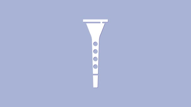 Witte Klarinet pictogram geïsoleerd op paarse achtergrond. Muziekinstrument. 4K Video motion grafische animatie — Stockvideo