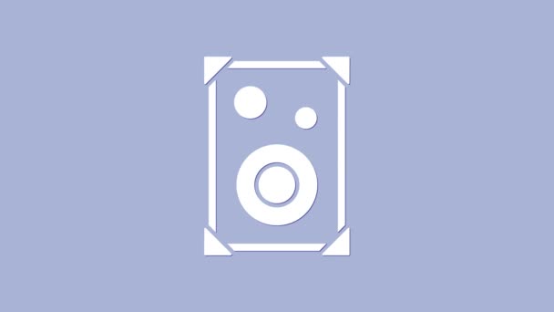 Icono de altavoz estéreo blanco aislado sobre fondo púrpura. Altavoces del sistema de sonido. Icono musical. Equipo de altavoz de columna musical bajo. Animación gráfica de vídeo 4K — Vídeos de Stock