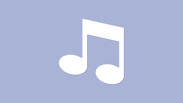 Nota de música branca, ícone de tom isolado no fundo roxo. Animação gráfica em movimento de vídeo 4K — Vídeo de Stock
