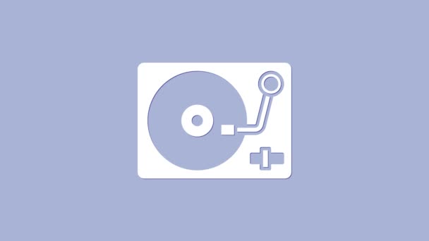 White Vinyl player with a vinyl disk icon isolated on purple background. 4K Video motion graphic animation — Stock Video
