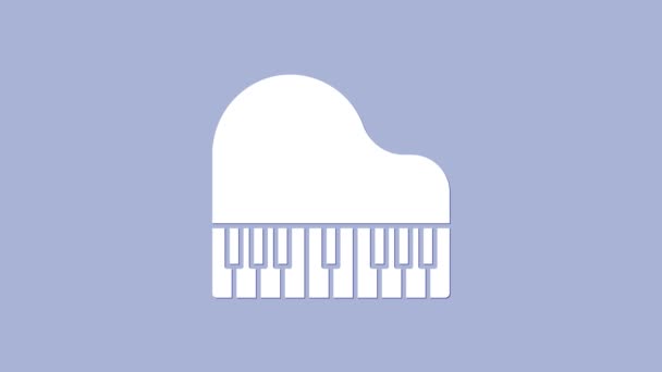 Ícone de piano branco Grand isolado em fundo roxo. Instrumento musical. Animação gráfica em movimento de vídeo 4K — Vídeo de Stock
