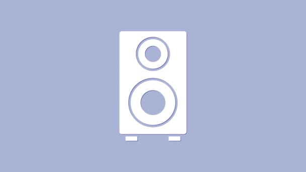 Witte Stereo luidspreker pictogram geïsoleerd op paarse achtergrond. Geluidssysteemluidsprekers. Muziek icoon. Muzikale kolom luidspreker bas apparatuur. 4K Video motion grafische animatie — Stockvideo