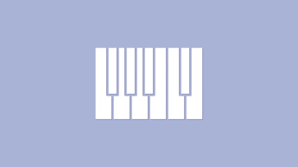 Icono blanco del piano Grand aislado sobre fondo púrpura. Instrumento musical. Animación gráfica de vídeo 4K — Vídeo de stock