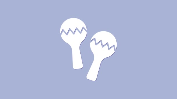 Biała ikona Maracas odizolowana na fioletowym tle. Instrument muzyczny maracas Meksyk. 4K Animacja graficzna ruchu wideo — Wideo stockowe