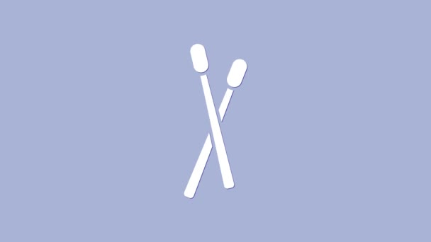 Tambor blanco palos icono aislado sobre fondo púrpura. Instrumento musical. Animación gráfica de vídeo 4K — Vídeos de Stock