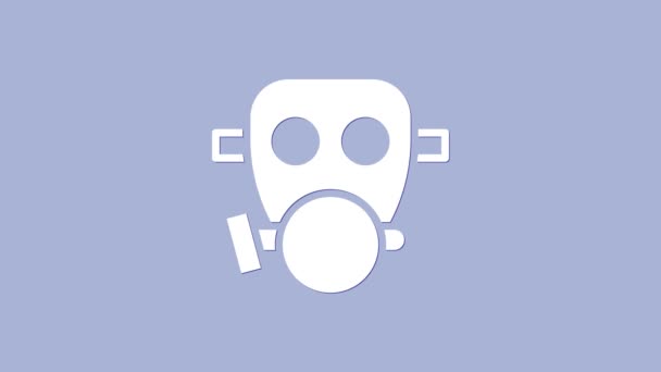 Icona maschera gas bianco isolato su sfondo viola. Segnale respiratore. Animazione grafica 4K Video motion — Video Stock