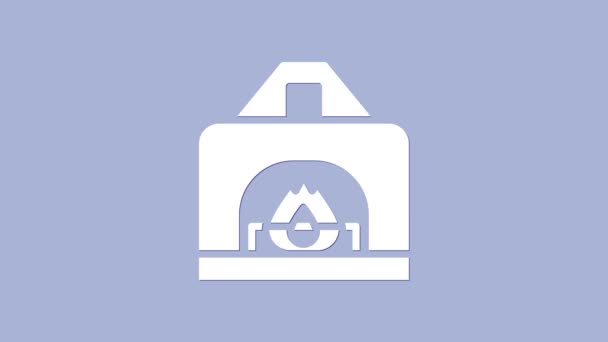 Bílý interiér krbu ikona izolované na fialovém pozadí. Grafická animace pohybu videa 4K — Stock video