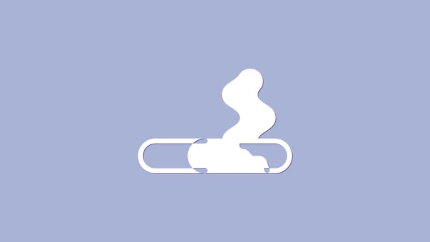 Icono de cigarrillo blanco aislado sobre fondo púrpura. Signo de tabaco. Símbolo de fumar. Animación gráfica de vídeo 4K — Vídeos de Stock